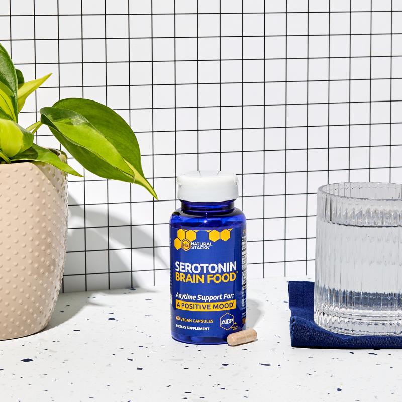 Serotonin Brain Food - Support mood with stress control supplement.* Greater sense of calm with L-Tryptophan, Magnesium, zinc, and more.*