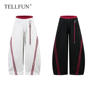 TELLFUN Y2K Baggy Wide-Leg Sweatpants with Side Stripes – Comfortable Casual Streetwear Joggers for Everyday Loungewear, Oversized Unisex Design bottom Pants