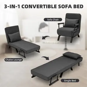 Convertible Sofa Bed, Multi-Function Folding Sleeper Chair, Single Convertible Sleeper Sofa with Pillow, Lazy Bed Leisure Recliner, Adjustable Backrest Single Bed for Small Spaces, Apartment, Office, Living Room