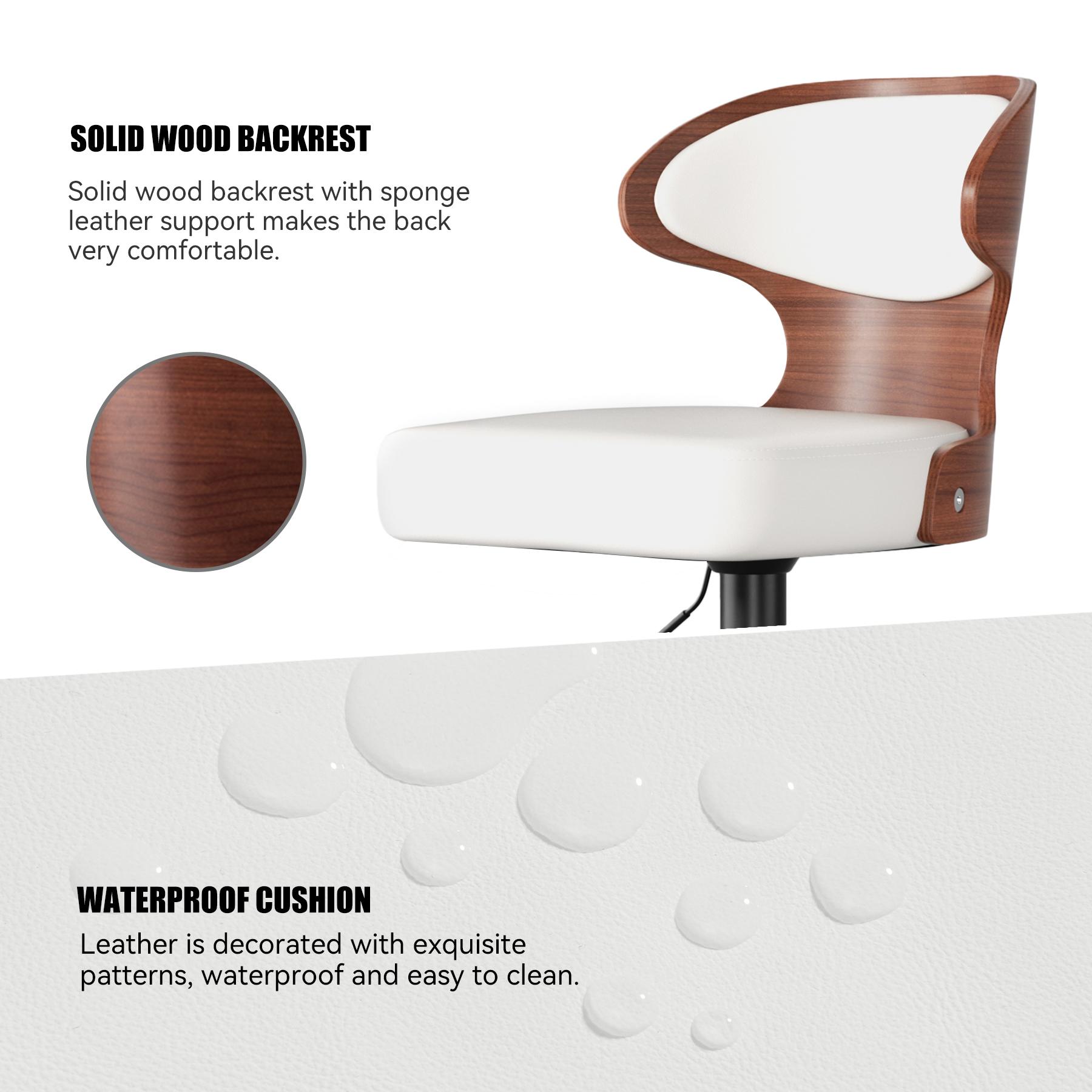 Bar Stools Set of 2 Seat Adjustable Height 24.5-33.5IN - Bentwood Swivel Barstools with Back & Footrest - PU Leather Upholstered Bar Chair for Bar, Kitchen, Dining Room