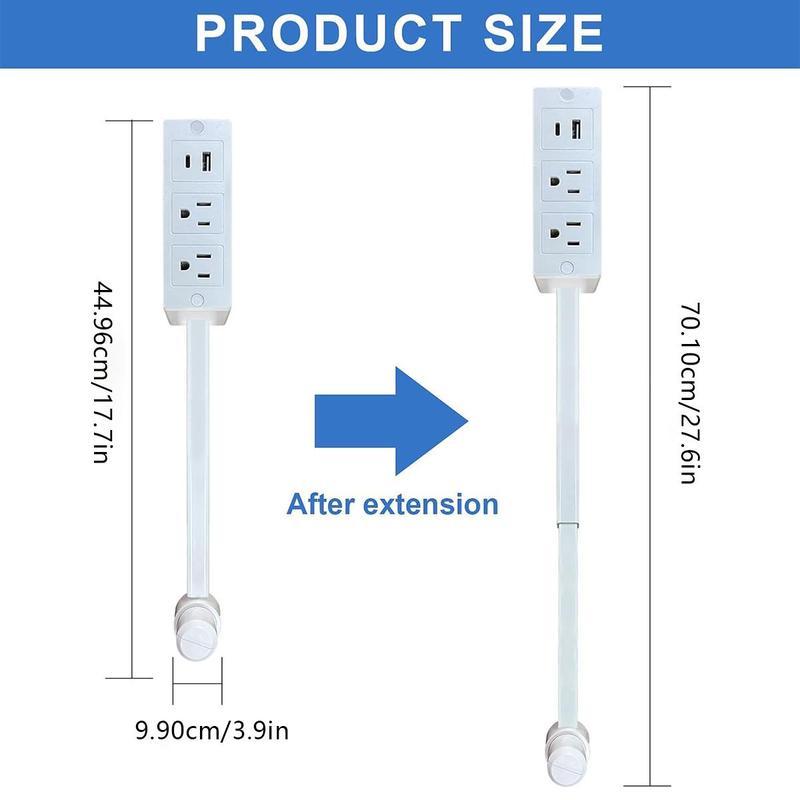 Rotating Wall Outlet Extender – 2 AC + USB-C/A Ports (34" Extension, Wall-Mountable & ETL Certified) | Space-Saving Power Solution for Home & Office,Portable ,easy to use