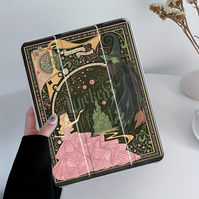 Wicked Vintage Fairy Tale iPad Case,Tri-Fold Stand Case for iPad, Transparent Acrylic Hard Back,Pencil and Charger Slots, Ultra-Thin Scratch-Resistant Design for iPad 10.2inch, Mini, Pro, Air, Ideal for Work and School