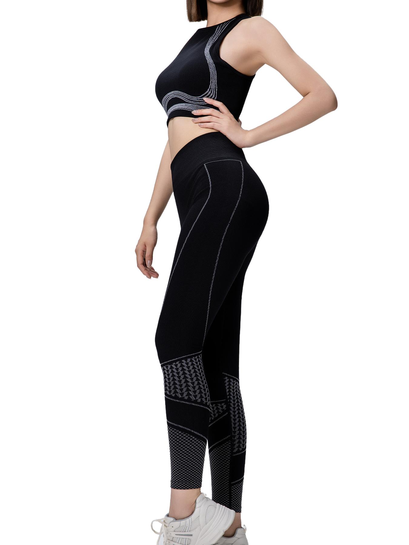 SUOVADUN 1027+CK009 Women's Seamless Shaping Yoga Suit Two-Piece Set Breathable Sweat-Absorbing for Running Exercise Pilates Fitness Workout Summer Clothes Sporty High Stretch Workout Daily Wear