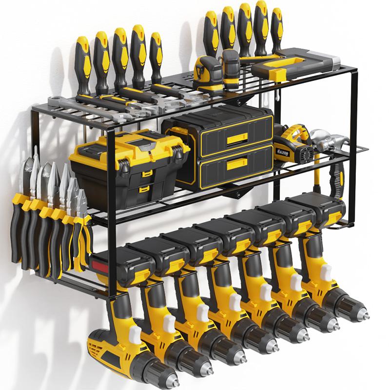 Heavy-Duty Wall Mounted 3-Tier Power Tool Organizer & Drill Holder, 7 Slots, 150lbs Capacity, for Garage, Workshop, Utility Storage