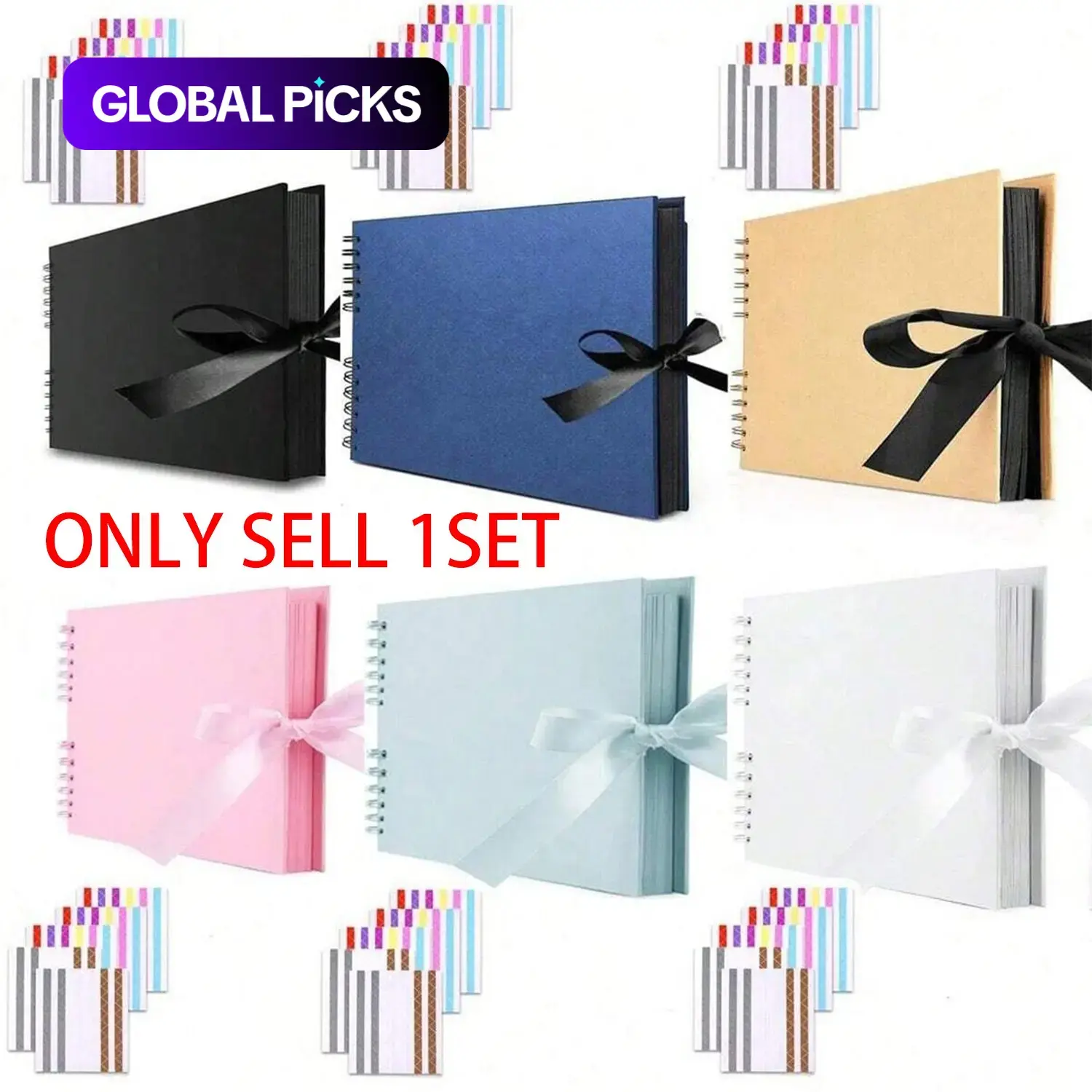 12 x 8 Inches 80 Pages (40 Sheets) Multi-Color Kraft Inner Paper Scrapbook Album with 5 Corner Stickers, Aesthetic Sticker Album, DIY Photo Memory Book, Photo Organizer, Ideal Valentine's Day Gift for Craft Use Scrapbooking Albums
