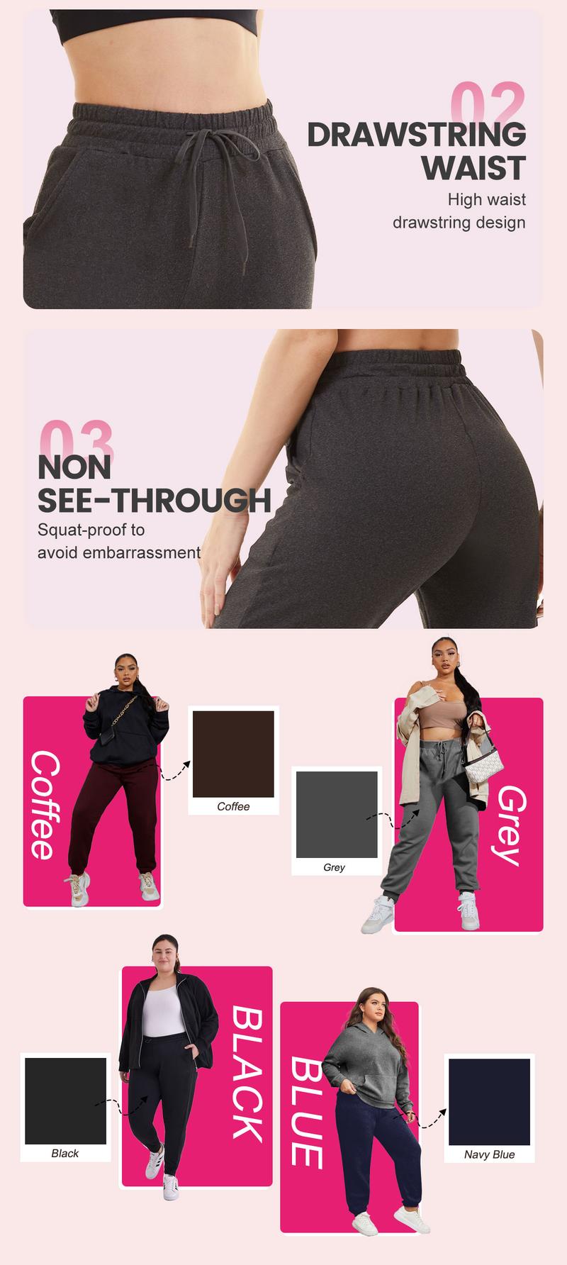 【Plus Size】SHOWITTY 3 Pack Women's Plus  Joggers with Pockets, Comfy High Stretch Workout  Yoga Pants for Women, Basic  High Waist breathable Sweatpants leggings