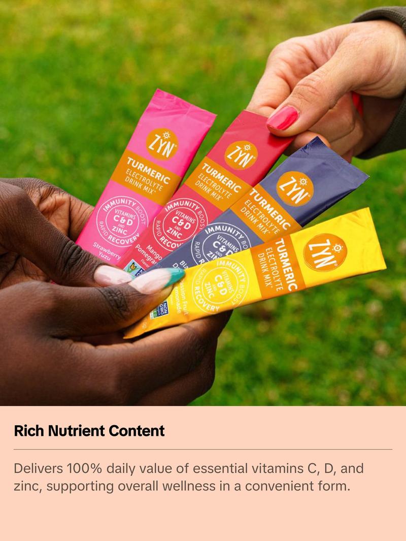 ZYN Turmeric Electrolyte Drink Mix Hydration Variety Pack, with Turmeric, Vitamin C, Vitamin D, Zinc - Benefits Healthcare Natural ZYN Turmeric Electrolyte Drink Mix Hydration Variety Pack, with Turmeric, Vitamin C, Vitamin D, Zinc - Benefits Healthcare Natural