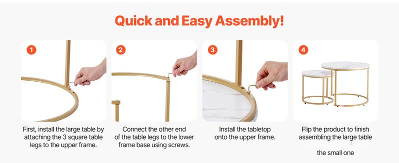 Nesting Coffee Table Set of 2, 23.6-Inch Round Coffee Tables for Small Spaces, Space-Saving Nesting Tables with Metal Frame, Vintage End Tables and Nightstand, Side Tables for Living Room, Bedroom and Office, White and Gold Finish