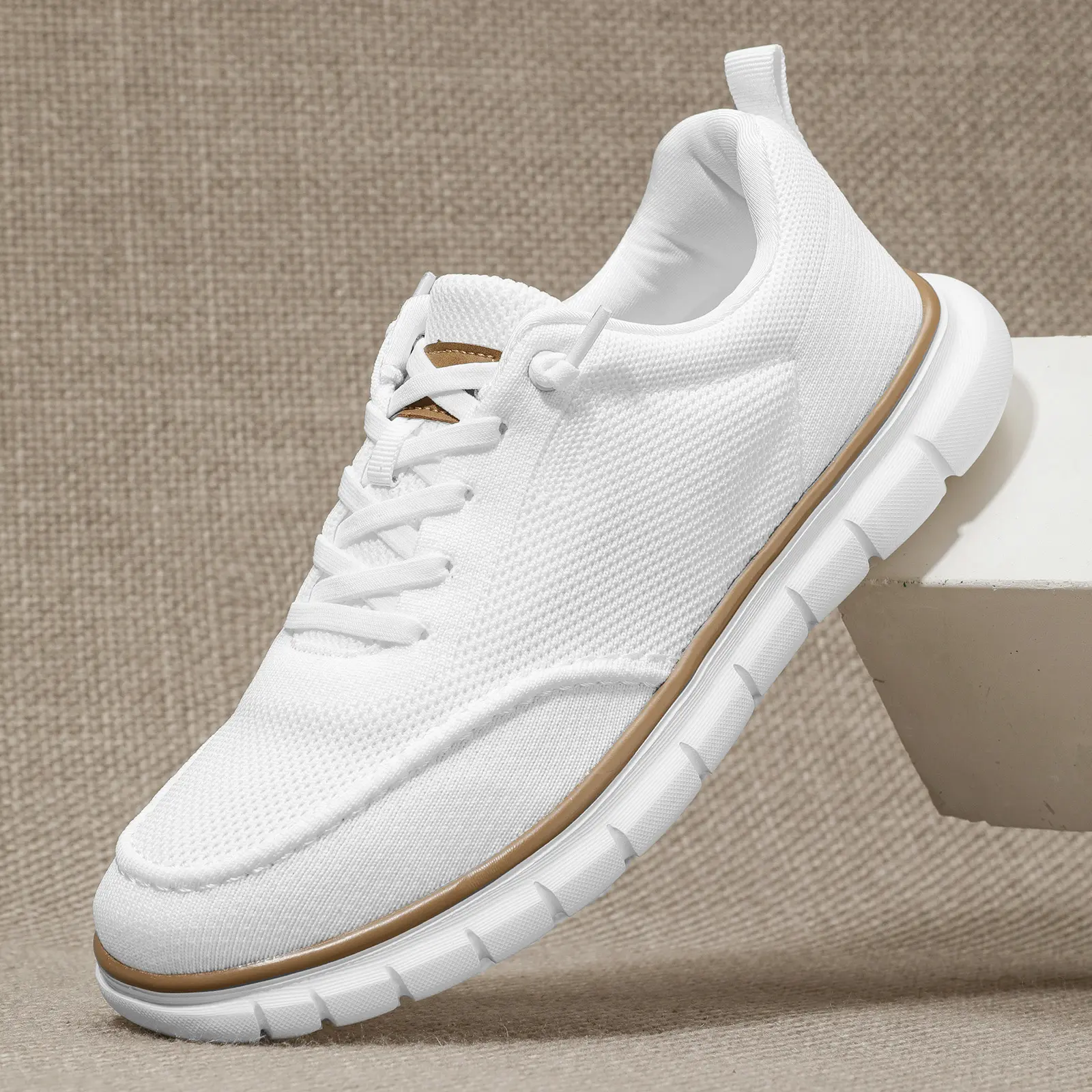 Men's Breathable Mesh Casual Knit Sneakers - Lightweight, Comfortable, Non-Slip Loafers with Brown Accents, All Seasons Male Footwear for Business Travel, Driving (EU39/US6.5, EU40/US7),shoes for back to school,back to school shoes