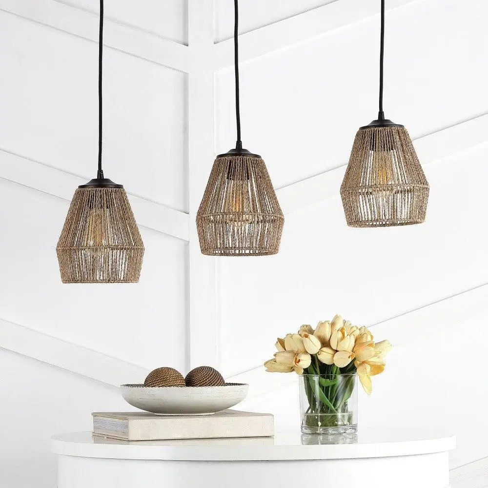 JONATHAN Y Ibiza Seagrass-Metal Bohemian Coastal LED Pendant - Indoor Ceiling Lighting, Home Decor Light, Decorative Lights, Adjustable Hanging Wires, Included Eco-Friendly 4W Dimmable LED Bulb Compatible with Type "A" 40W; for Living Room, Bedroom