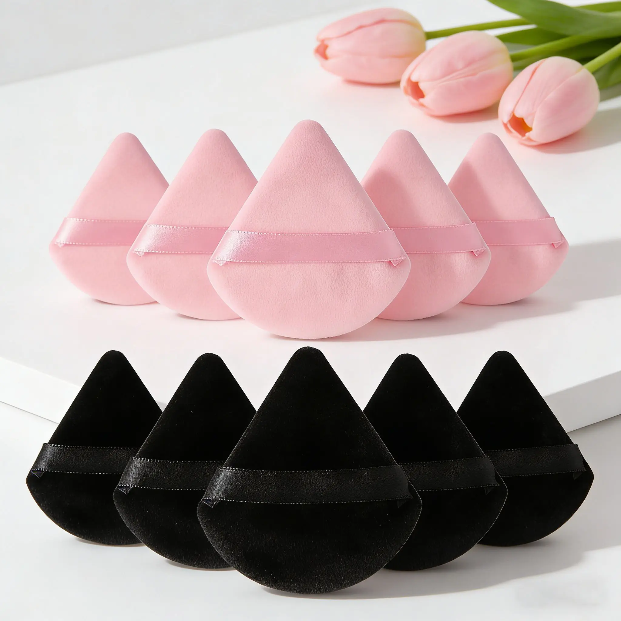 Multi-Functional Triangle Sponge Puffs 10 Count, Soft Cosmetic Puffs for Full Makeup Application, Dry Wet Dual Use Beauty Tools, Pink & Black Assorted Set sohochic