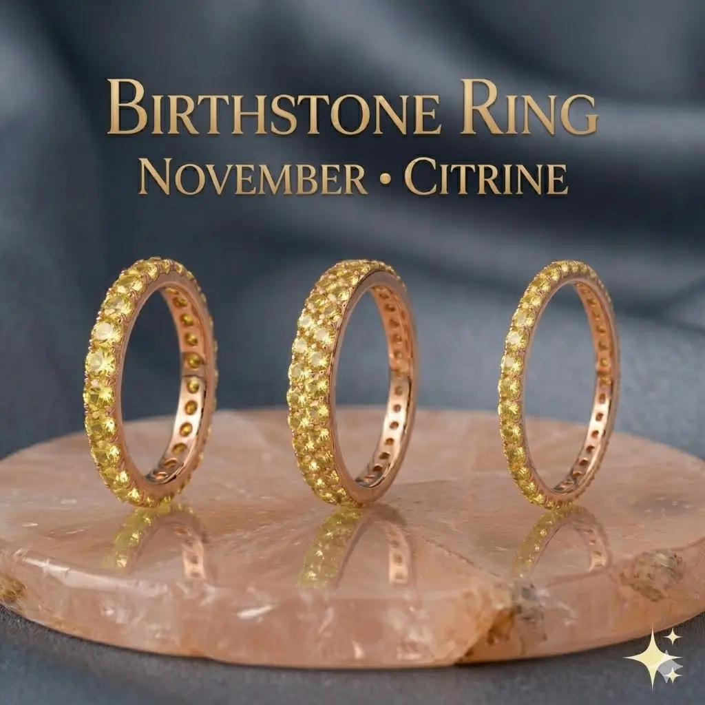 Elegant Citrine Ring with Sparkling Gems, The November Birthstone Band, A Thoughtful Jewelry Gift for Women