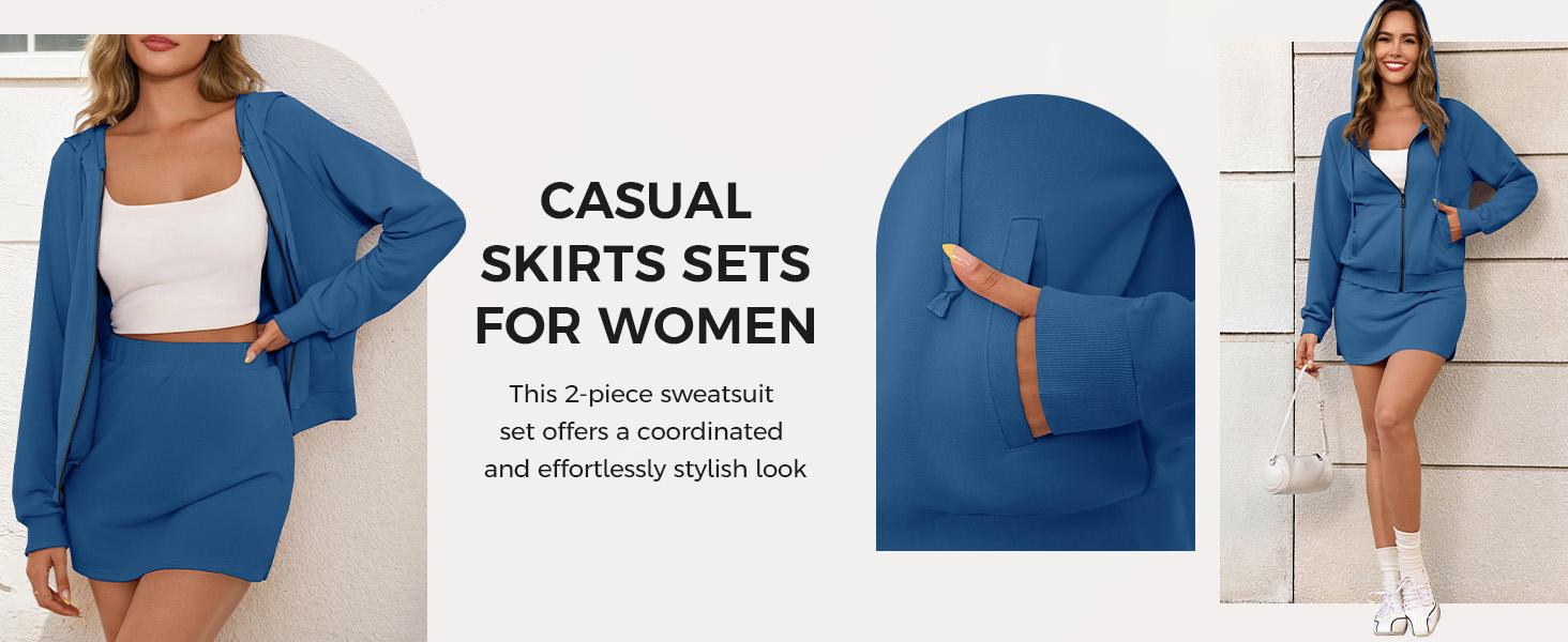 Fisoew Womens 2 Piece Outfits Casual Crewneck Sweatshirt High Waisted Split Skort Skirts Workout Matching Lounge Sets Fisoew Womens 2 Piece Outfits Casual Crewneck Sweatshirt High Waisted Split Skort Skirts Workout Matching Lounge Sets