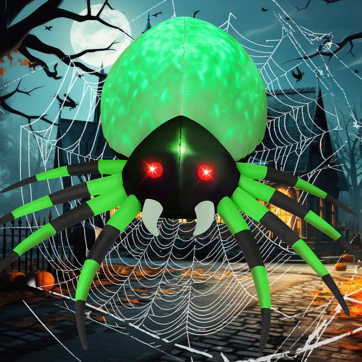 GOOSH 8 FT Wide Magical Lighted Halloween Inflatable Spider, Lighted Party Decor, Indoor-Outdoor Decorative Holiday Decor for Garden, Lawn, Outdoor Patio