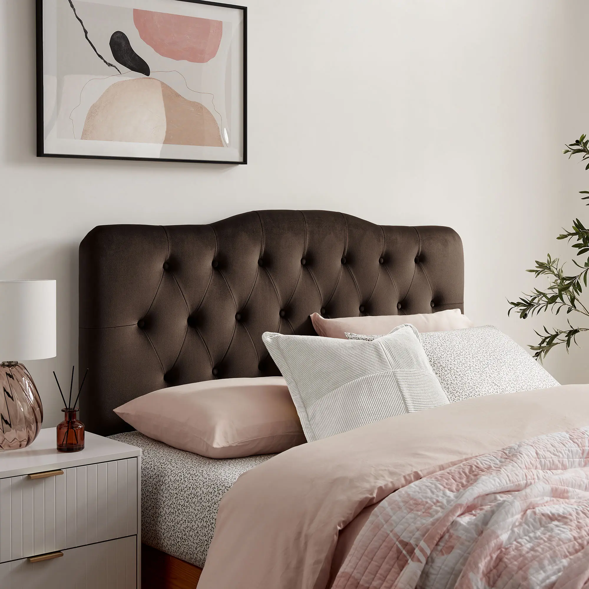 Annabel Stain-Resistant Performance Velvet Full Headboard in Chocolate Brown