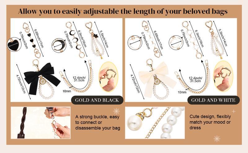 5 Pcs Bag Extender Chain Pearl Purse Chain Ribbon Bow Keychain Extender Bag Strap Purse Charms Accessories for Handbag