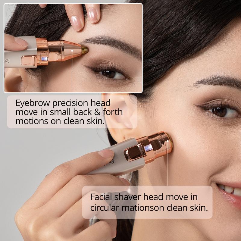 VG VOGCREST Eyebrow Facial Trimmer: 2 in 1 Rechargeable Facial Hair Removal and Eyebrow Shaver - Face Lips Body Painless Facial Razor with Built-in LED Light