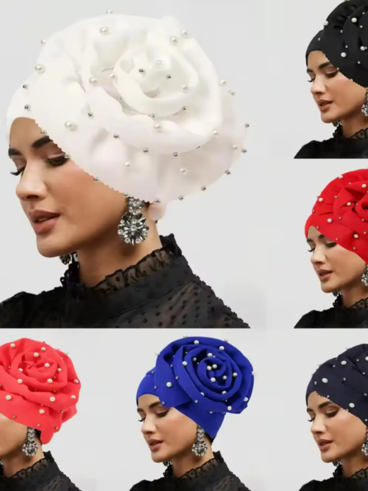 Women's Ethnic Embroidered Polyester Afrocentric Hair Turban Hat - Lightweight Stretch Fit Fashion Accessory, African-Inspired Casual Beanie, Muslim Hijab Flower Headpiece for African Weddings, One Size