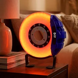 Exclusive gift for car enthusiasts--touch-switch rechargeable LED brake disc-shaped ambient light, suitable as a gift for car lovers and mechanics (blue and black color scheme)