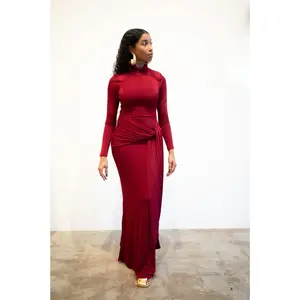 Liv Long Sleeve Slinky Dress in Burgundy