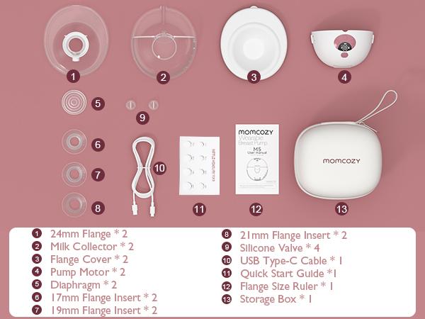Momcozy Breast Pump Hands Free M5, Wearable Breast Pump of Baby Mouth Double-Sealed Flange with 3 Modes & 9 Levels, Electric Breast Pump Portable - 24mm,B