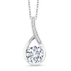 Gem Stone King 925 Silver Moissanite and Diamond Infinity Pendant Necklace For Women | 0.87 Cttw | Gemstone Birthstone | Round 6MM | with 18 Inch Chain | Available in 18K Rose Gold and 18K Yellow Gold Plated Silver