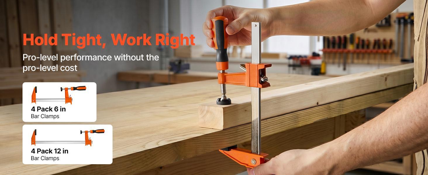 【Summerfinds】VEVOR F Clamps for DIY Enthusiasts, 8-Pack 6" & 12" Woodworking Clamps, 600 lbs Load Limit, Malleable Iron-Carbon Steel, Ergonomic Handle, Plastic Pad, Self-Locking, Raised End Stop, for Metalworking, Bar Clamp Set, Heavy Duty Clamp 【Summerfinds】VEVOR F Clamps for DIY Enthusiasts, 8-Pack 6" & 12" Woodworking Clamps, 600 lbs Load Limit, Malleable Iron-Carbon Steel, Ergonomic Handle, Plastic Pad, Self-Locking, Raised End Stop, for Metalworking, Bar Clamp Set, Heavy Duty Clamp