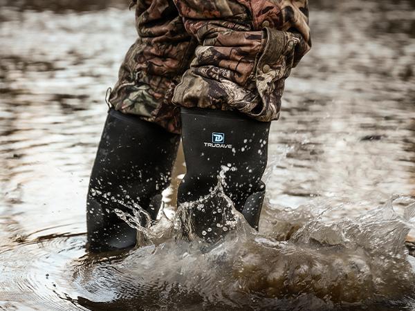 Trudave Men's Black Rubber Boots Waterproof Work Rain Boots with Steel Shank 6mm Neoprene Anti-slip Mud Boots Size 5-14 Comfortable Industrial Shoe Boy Footwear Closed