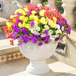 Artificial Flowers for Outdoors, 14 Bundles Vibrant Petunias, UV Resistant Artificial Outdoor Plants & Flowers for Decoration, Fake Outdoor Flowers for Garden Porch Yard Patio, Mixed Color