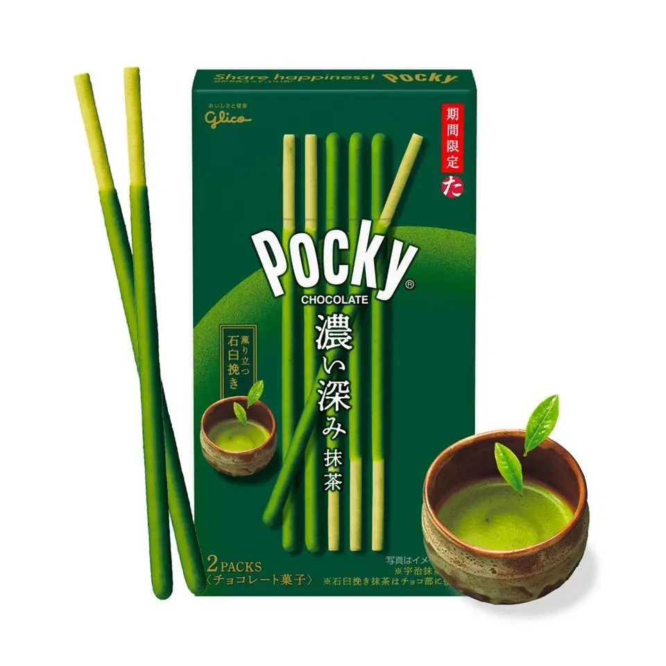 Glico Pocky Double Rich Matcha Biscuit Sticks - Matcha Powder, Wheat Flour Base, Crunchy Sweet Treats, Convenient Snack Wafers for Sharing, 2.05oz