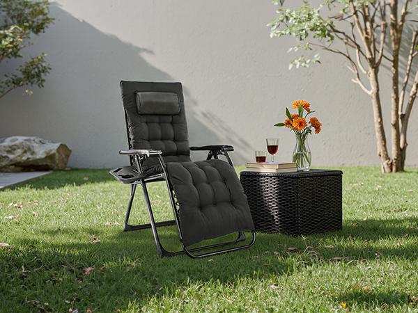Zero Gravity Chair, Reclining Camping Lounge Chair, Reclining Patio Chairs with Cup Holder Trays and Removable Cushion, Folding Recliner for Indoor and Outdoor Zero Gravity Chair, Reclining Camping Lounge Chair, Reclining Patio Chairs with Cup Holder Trays and Removable Cushion, Folding Recliner for Indoor and Outdoor