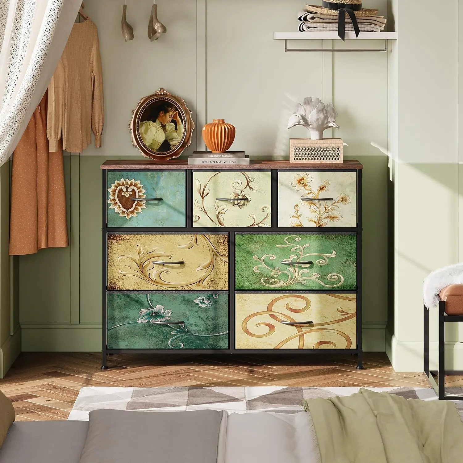 7-Drawer Dresser for Bedroom (Can be a TV Stand) – Multifunctional Storage with Steel Frame & Wood Top. Organizes Clothes, Holds TVs up to 45”. (39.4”L)