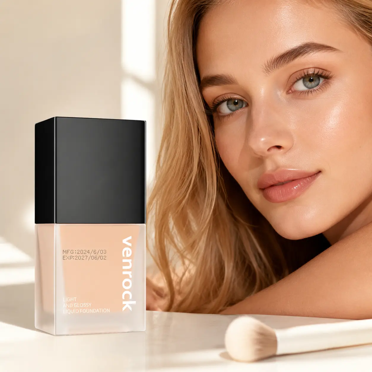 Light Glossy Dewy Liquid Foundation - #01 Natural Shade, Lightweight, Gentle, Nourishing, Longwear Medium Coverage, Moisture-Rich, Smoothing Daily Makeup Flawless Base for Adults' Casual Outings, Corrects Uneven Skin Tone, Bottle Packaging