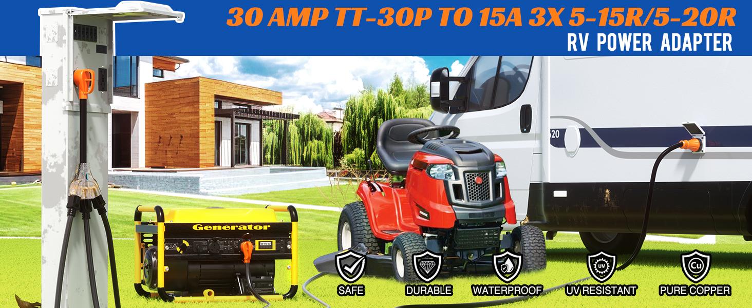 Nilight 30 Amp to 110V RV Adapter Cord 30 A to 15A RV Distribution Adapter Cord 3 Prong TT-30P Male to 3X 5-15R/5-20R Female ETL Listed for RV Camper Generator Household Outlet extension Nilight 30 Amp to 110V RV Adapter Cord 30 A to 15A RV Distribution Adapter Cord 3 Prong TT-30P Male to 3X 5-15R/5-20R Female ETL Listed for RV Camper Generator Household Outlet extension