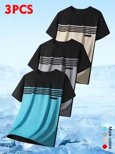 3-Pack Men’s Street Style Colorblock Striped T-Shirt – Fashionable, Eye-Catching, Perfect for Everyday Wear