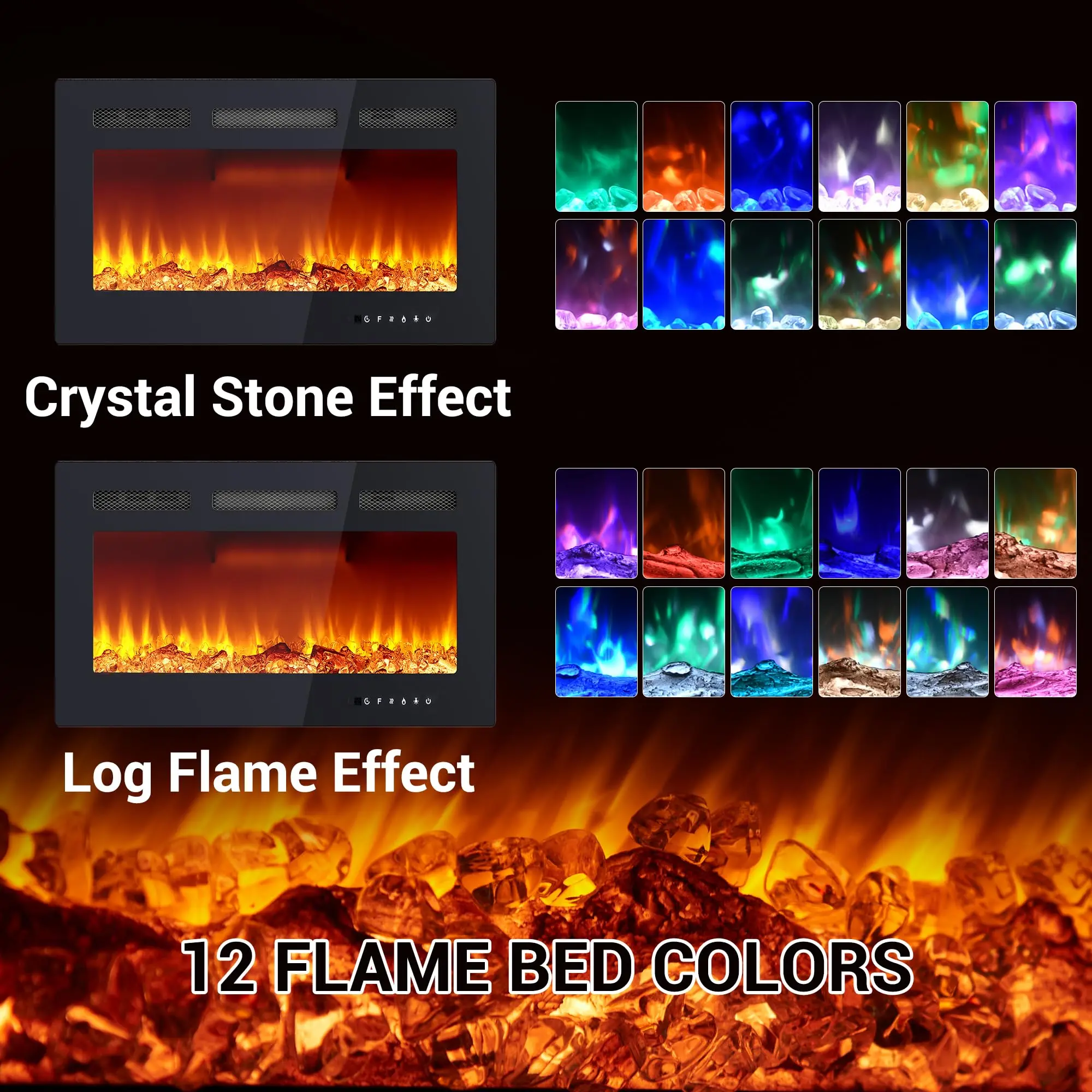 【Christmas Gift】30 Inch Electric Fireplace Wall Mounted & Recessed, Slim Electric Fireplace Insert with Remote, LED Fireplace Heater with 12 Flame Colors, Timer, Adjustable Brightness, 750W/1500W, Low Noise for Livin
