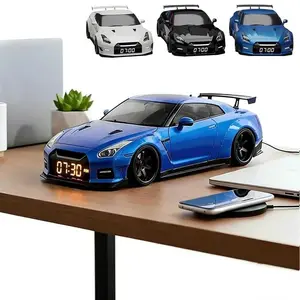 Car Alarm Clock with Realistic Engine Sound Vibration & Flame Mist Effect - Crystal LED Display, Car Enthusiast Gift, Automotive Interior Decor