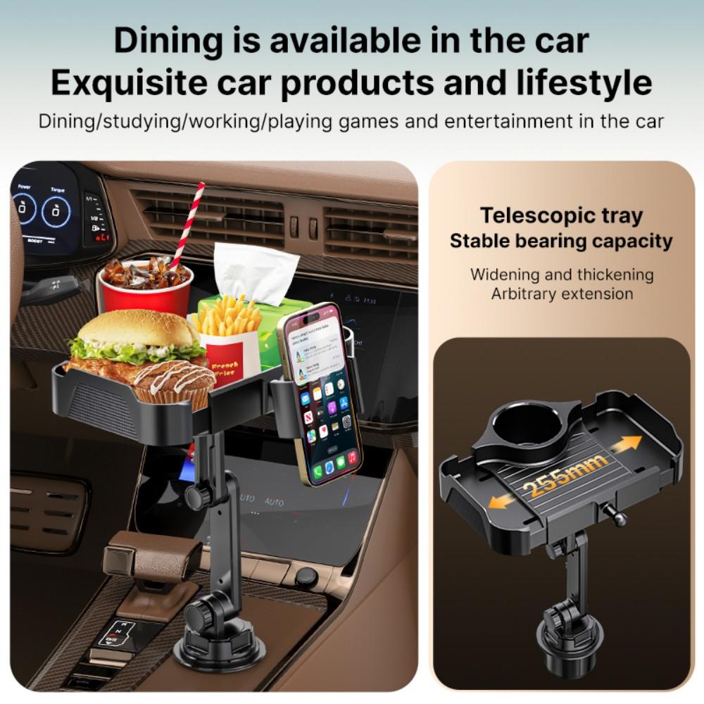 4 in 1 Car Cup Holder Expander Tray with Phone Holder, 360° Rotating Large Car Food Tray, Car Console Organizer for Drink Snack Phone, Universal for Car SUV Truck Van Pickup