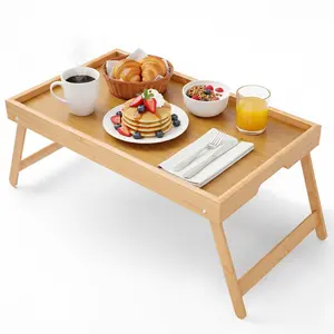 Bamboo Laptop Desk Snack Tray with Foldable Legs Breakfast in Bed Tray Table for Sofa Eating and Laptops Snacking and Working Nordic Decor Bracket