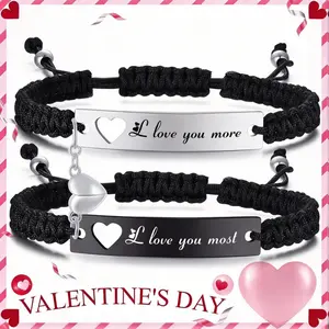 Heart Magnetic Matching Couples Bracelets - Adjustable Braided I Love My Boyfriend Girlfriend Long Distance Bracelets, Lovers His Hers Relationship Promise Bracelet Jewelry Anniversary Valentine Birthday Gifts