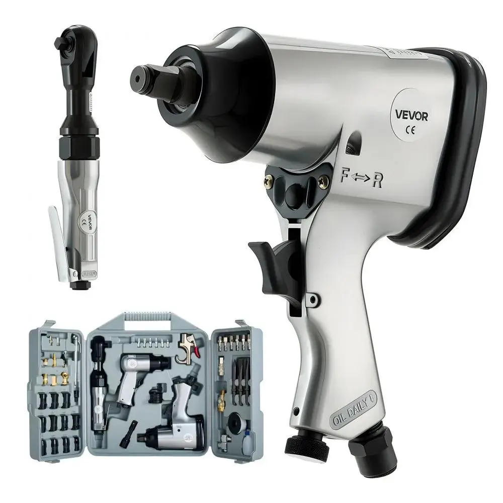 VEVOR 50-Piece Pro Mechanic Car Repair Tools Pro Kit - 1/2" Air Impact Wrench, 3/8" Ratchet Wrench, 4500BPM Hammer, Blow Gun, Storage Case - Modern Power Tool Sets for Auto Repairers, Home DIY