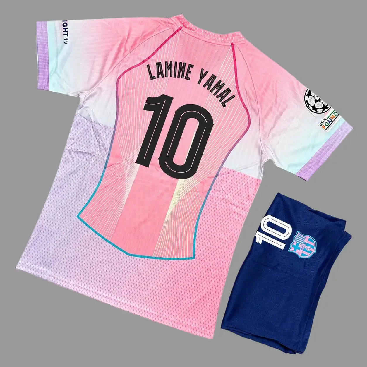 Pink V-Neck Football Kit, Retro Soccer Jersey and Shorts Set