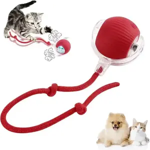 Electric Cat Ball Toy with Rope, Interactive Cat Teaser Toy, Kitten Automatic Rolling Ball Toy, Laser Pointer, Pet Supplies, Dog & Cat Accessories, Interaction Cat Toys, Pet Products, Funny Gift