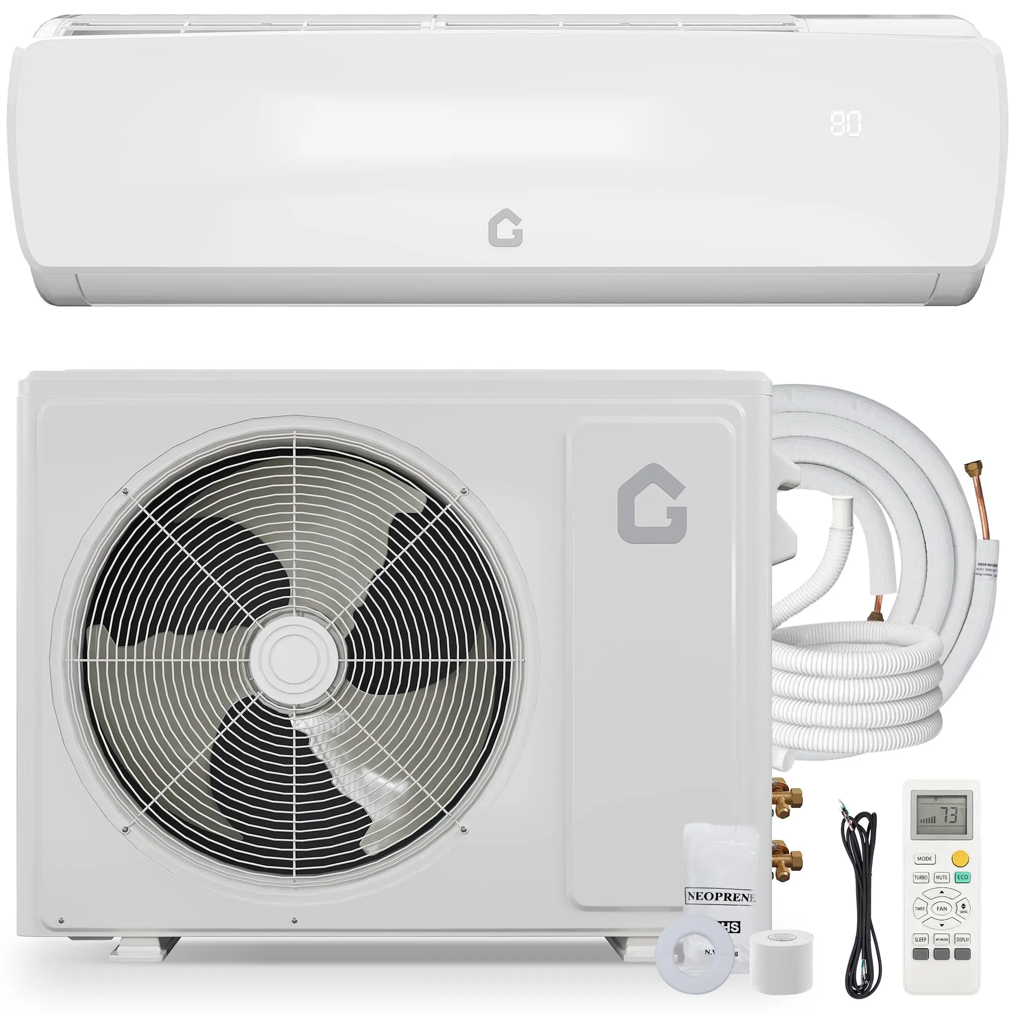 Gaomon 9000 BTU Ductless Wall-Mounted Mini Split Air Conditioner & Heat Pump - 19 SEER2 Inverter, 3-in-1 Cooling/Heating/Dehumidifying, Covers Up to 450 Sq.ft, 115V, Complete Installation Kit, Pre-Charged
