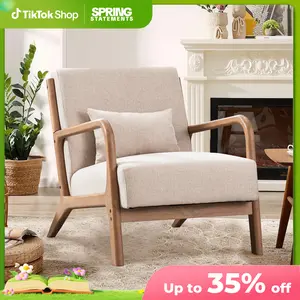 [SpringStatements] Hertford Upholstered Linen Blend Accent Chair With Wooden Legs And One Pillow