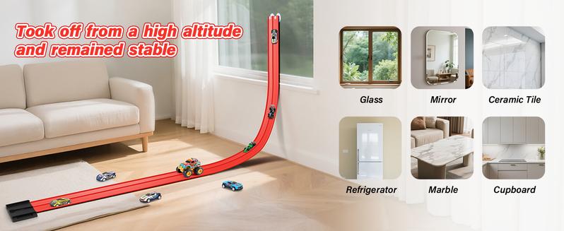 Hotfree 15Ft Flex Tracks Race Car Ramp Set, Slot Car Race Tracks, STEM Flexible Racetrack with 4 Mini Cars, 12 Suction Cups & Hook, Compatible with Hot Wheels & 1:64 Diecast Cars, Portable Roll-Up Track, Birthday & Christmas Gift for Kids Ages 3+ Figures