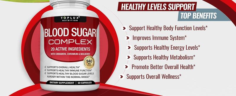 3 Bottles of Healthy Blood Sugar Complex 20 Vitamins & Minerals Support Overall Health,Capsules with Chromium Cinnamon ,edible blood sugar balance health,gym edible dietary,60 capsule healthcare fitness dietary