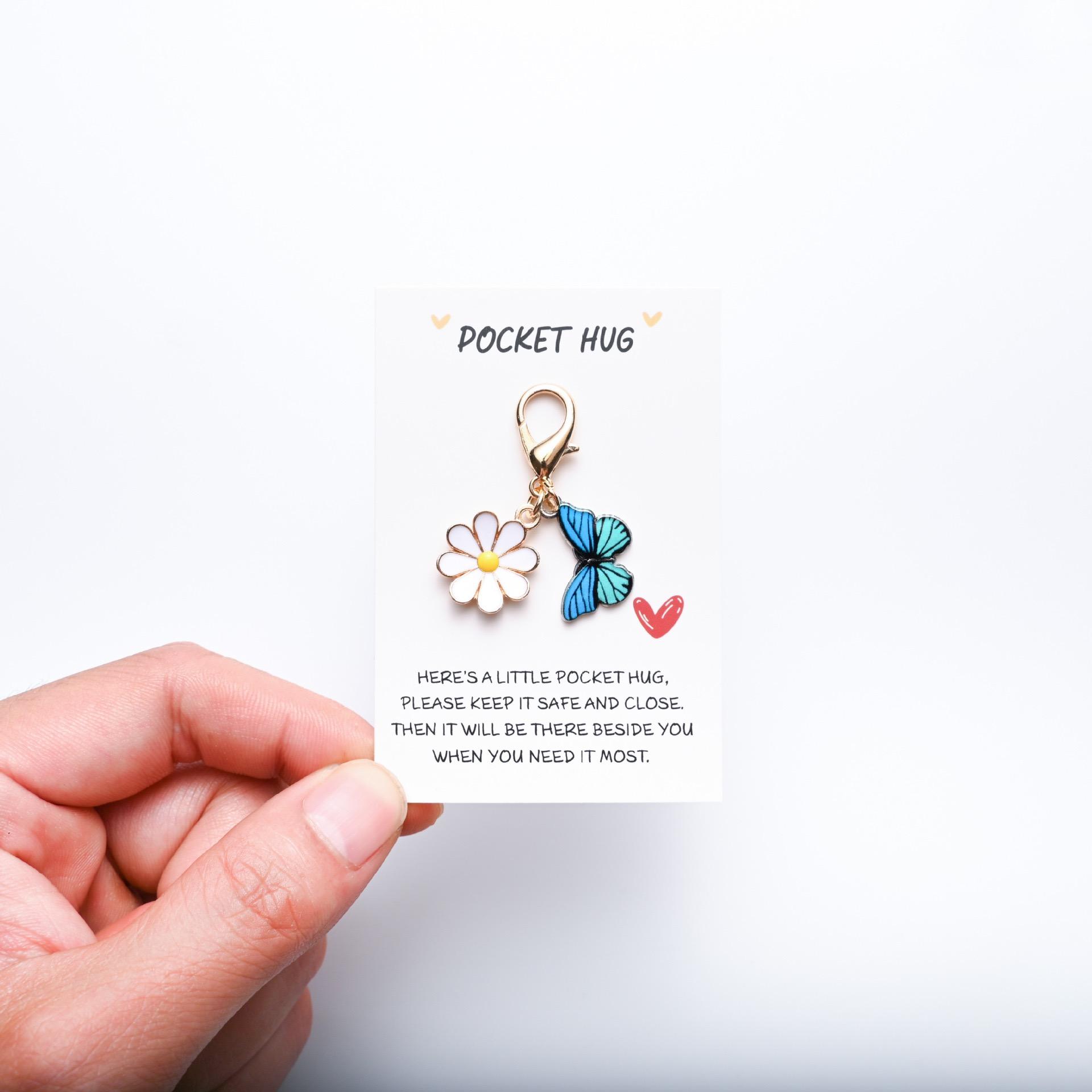 Set of 10  Pocket Hug Favors -Employee Appreciation Gifts Bulk for Coworkers with Exquisite keyring Pun NoteCards Quality Resin Butterfly Ladybird Flower Bee ,FavorsDurable Card-MM