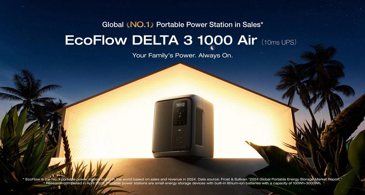 EcoFlow DELTA 3 Air (10ms UPS) Portable Power Station, 960Wh, Portable Power Station, Designed for Refrigerators and TVs, Outdoor, Power Backup
