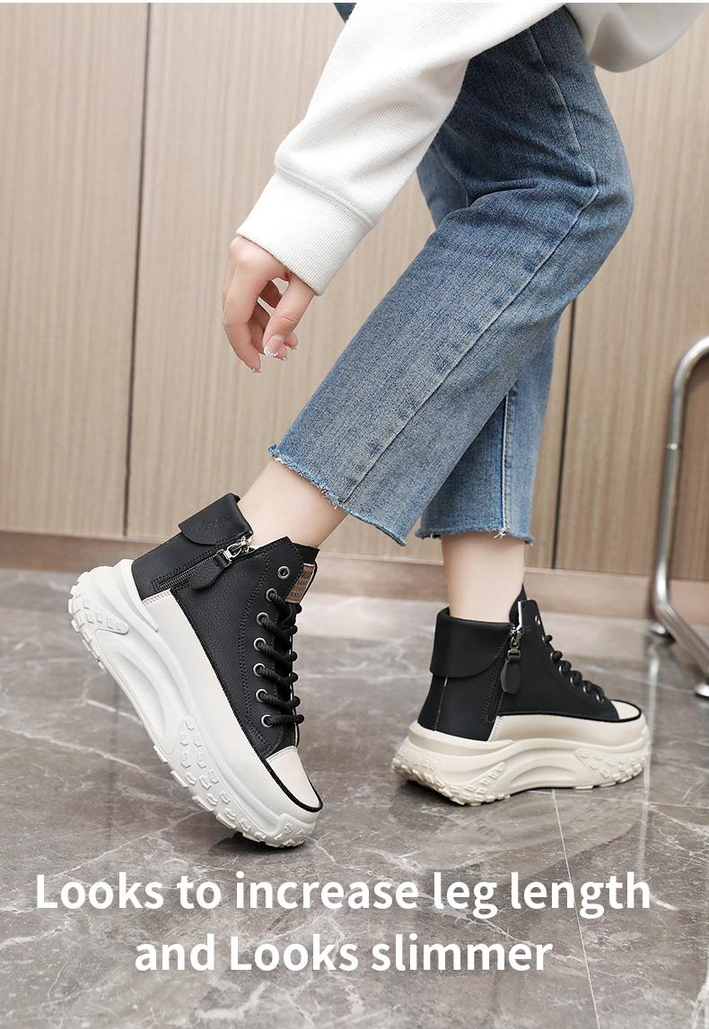 Spring and Autumn new arrival high-top shoes, round toe, thick sole for added height, soft sole, casual sneakers, street style white shoes.